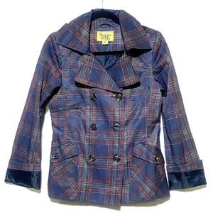 Maralyn and Me Junior Girl's Coat Medium Black & Red Plaid Lightweight Lined
